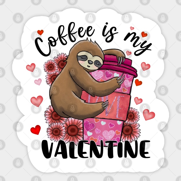 Coffee Is My Valentine Sloth Heart Sticker by luxembourgertreatable